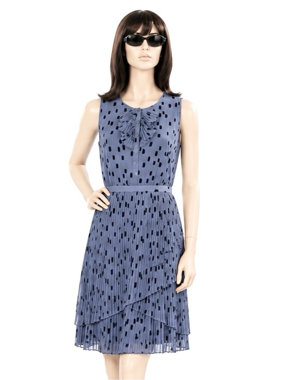 Banana Republic Pleated Dot Print Ruffle Tiered Sleeveless Dress Size 10